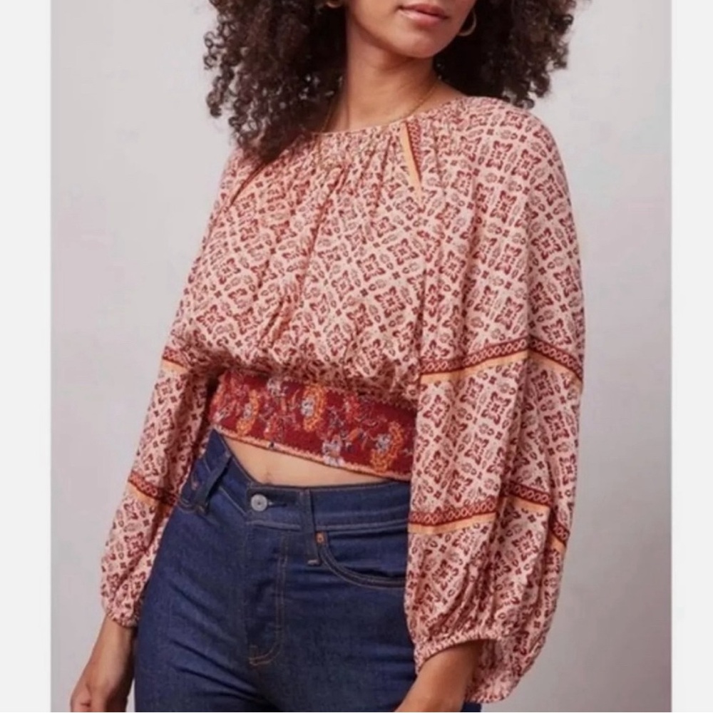PATRONS OF PEACE Cropped Smocked Top, XS